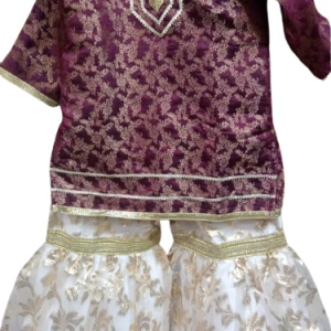 Purple Shirt & Fawn Gharara for Girls