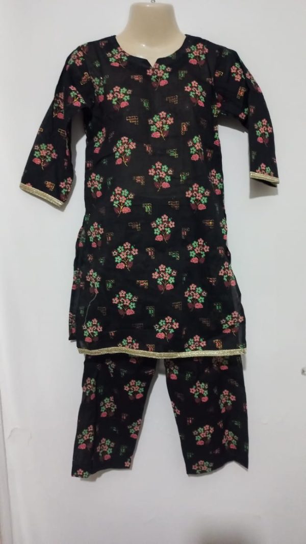 Black Digital Flower Printed Lawn 2 Piece - Girls