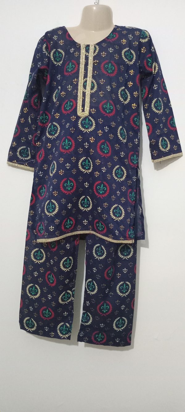 Dark Blue Digital Peacock Printed  Lawn 2 Piece - Girls