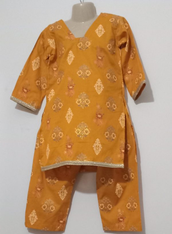 Mustard Digital Multi Flower Printed Lawn 2 Piece - Girls