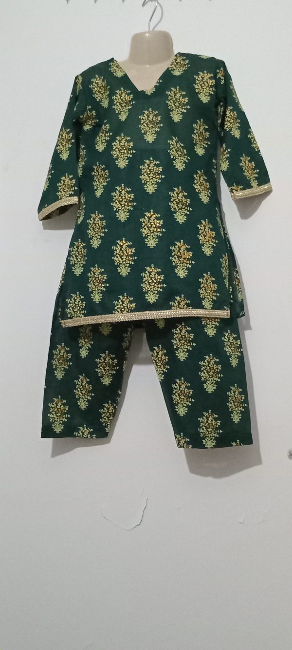 Dark Green Floral Print Lawn 2 Piece - Girls