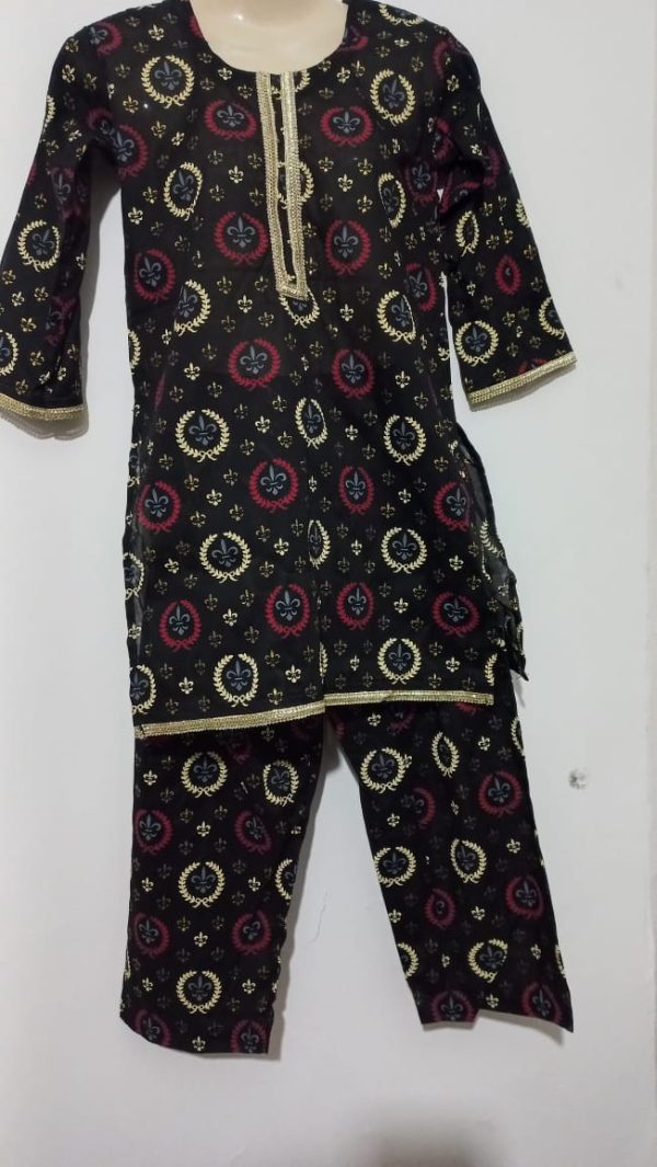 Black Digital Peacock Printed Lawn 2 Piece - Girls