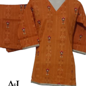Digital Flower & Box Printed Lawn 2 Piece - Orange
