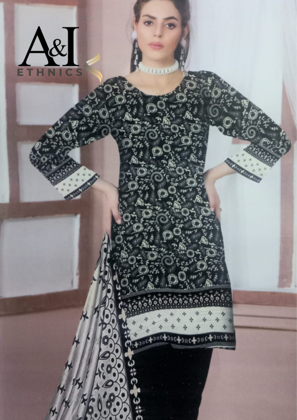 Black and White - 3PC Unstitched Lawn Suit