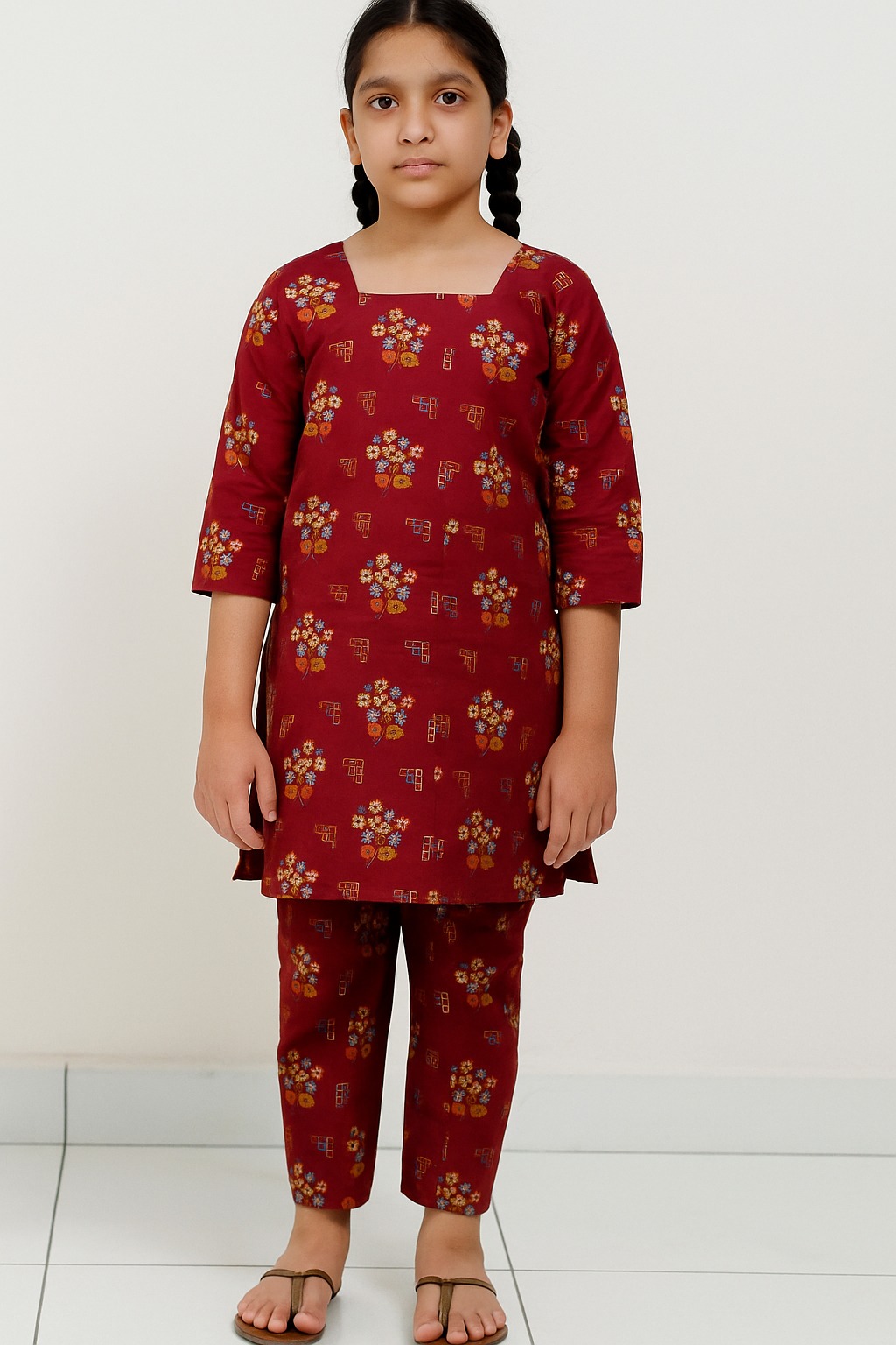 Digital Multi Flower Lawn-Maroon