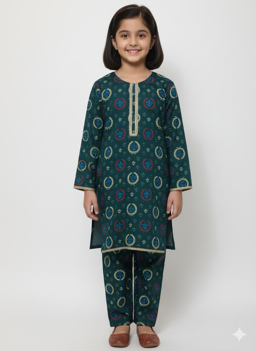 Digital Peacock Printed Lawn -Dark Green