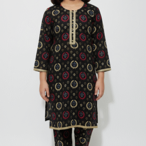 Digital Peacock Printed Lawn -Black