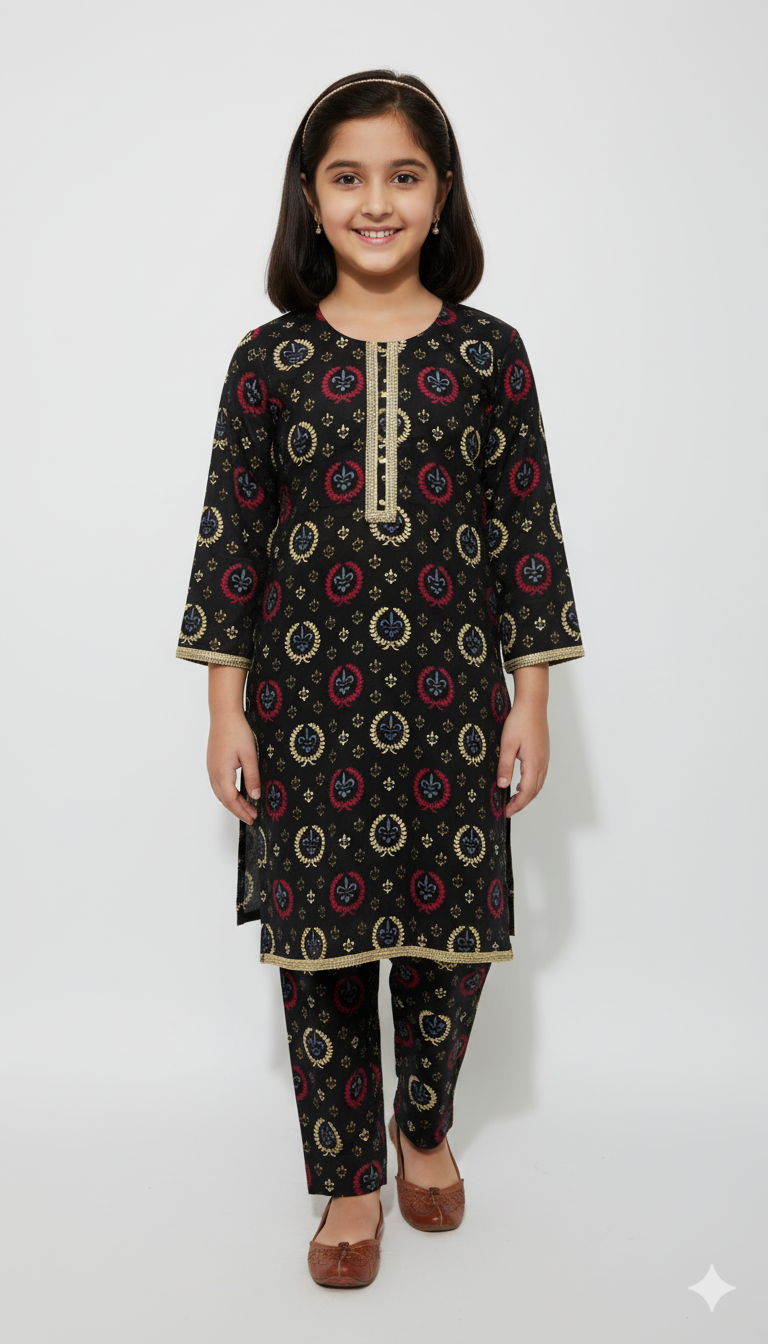 Digital Peacock Printed Lawn -Black