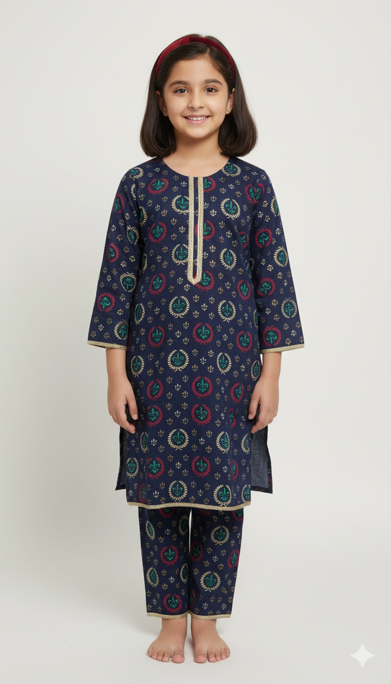 Digital Peacock Printed Lawn -Dark Blue