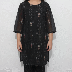 Digital Flower And Box Printed Lawn-Black