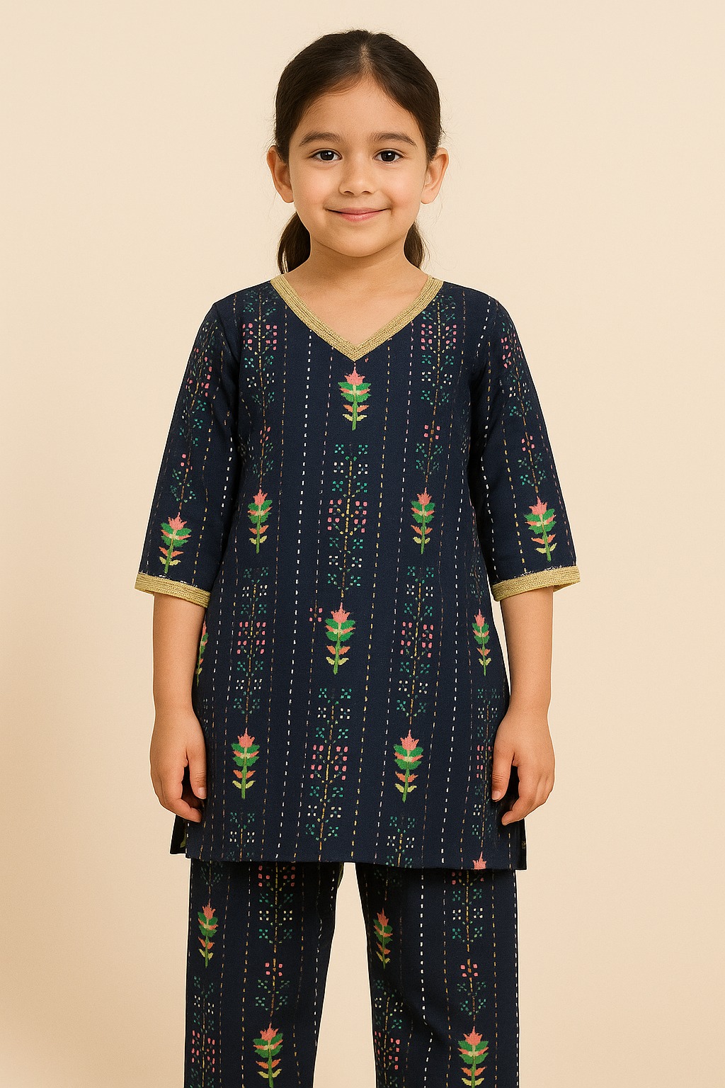 Digital Flower And Box Printed Lawn-Navy Blue