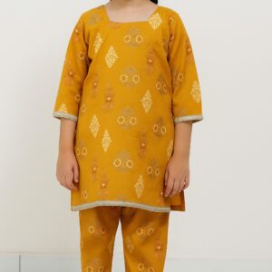 Digital Flower And Box Printed Lawn-Orange