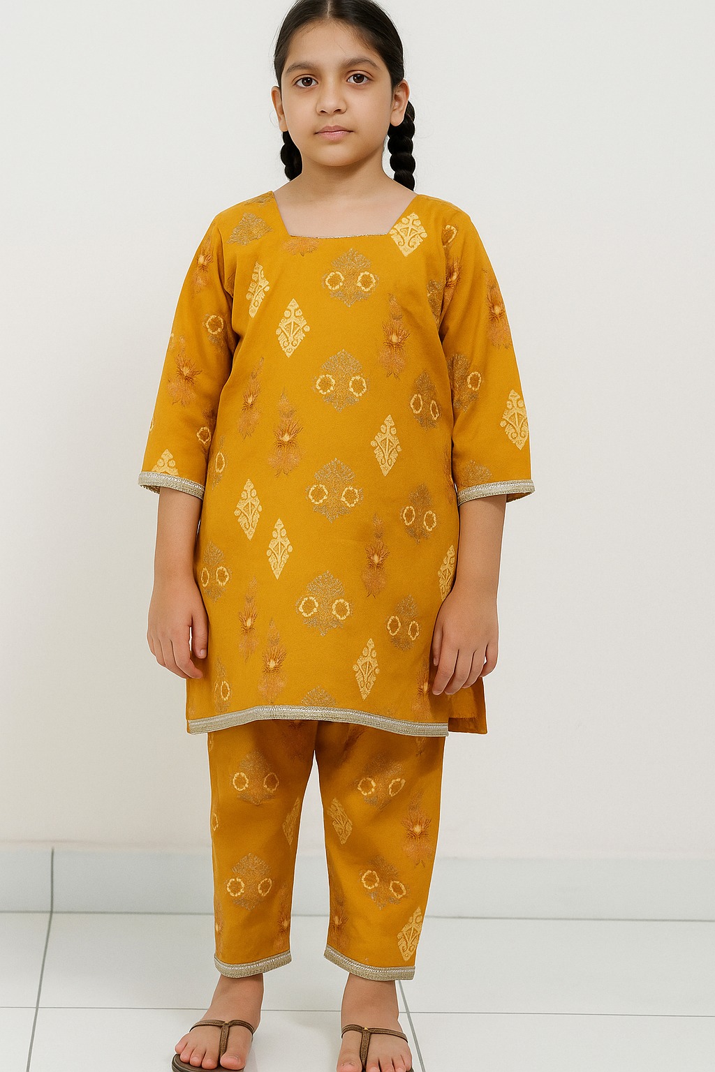 Digital Flower And Box Printed Lawn-Orange